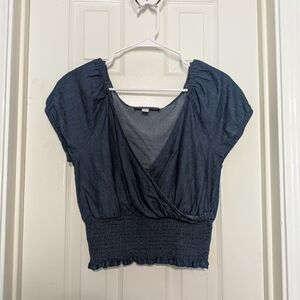 BLUE RAIN Francesca’s  Cottagecore  Crop Cotton Blouse Top Womens Size Small